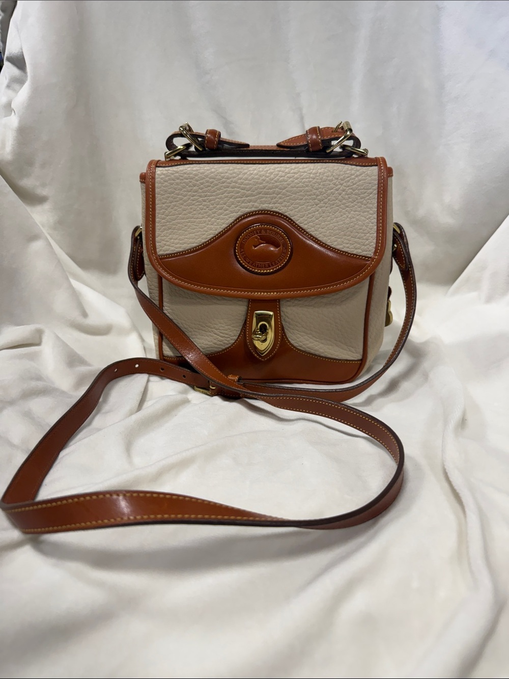 Dooney & Bourke Cream and Brown Leather Crossbody Bag